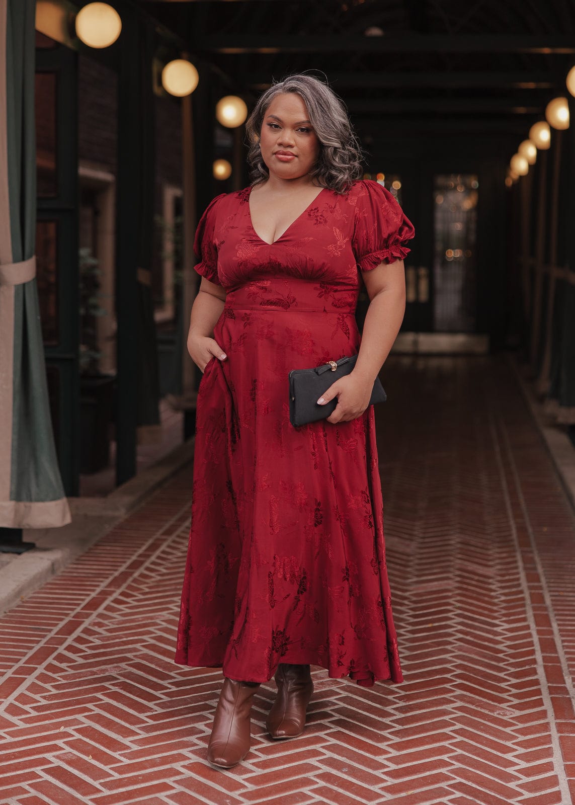 chic size inclusive model wearing JessaKae Mila Dress