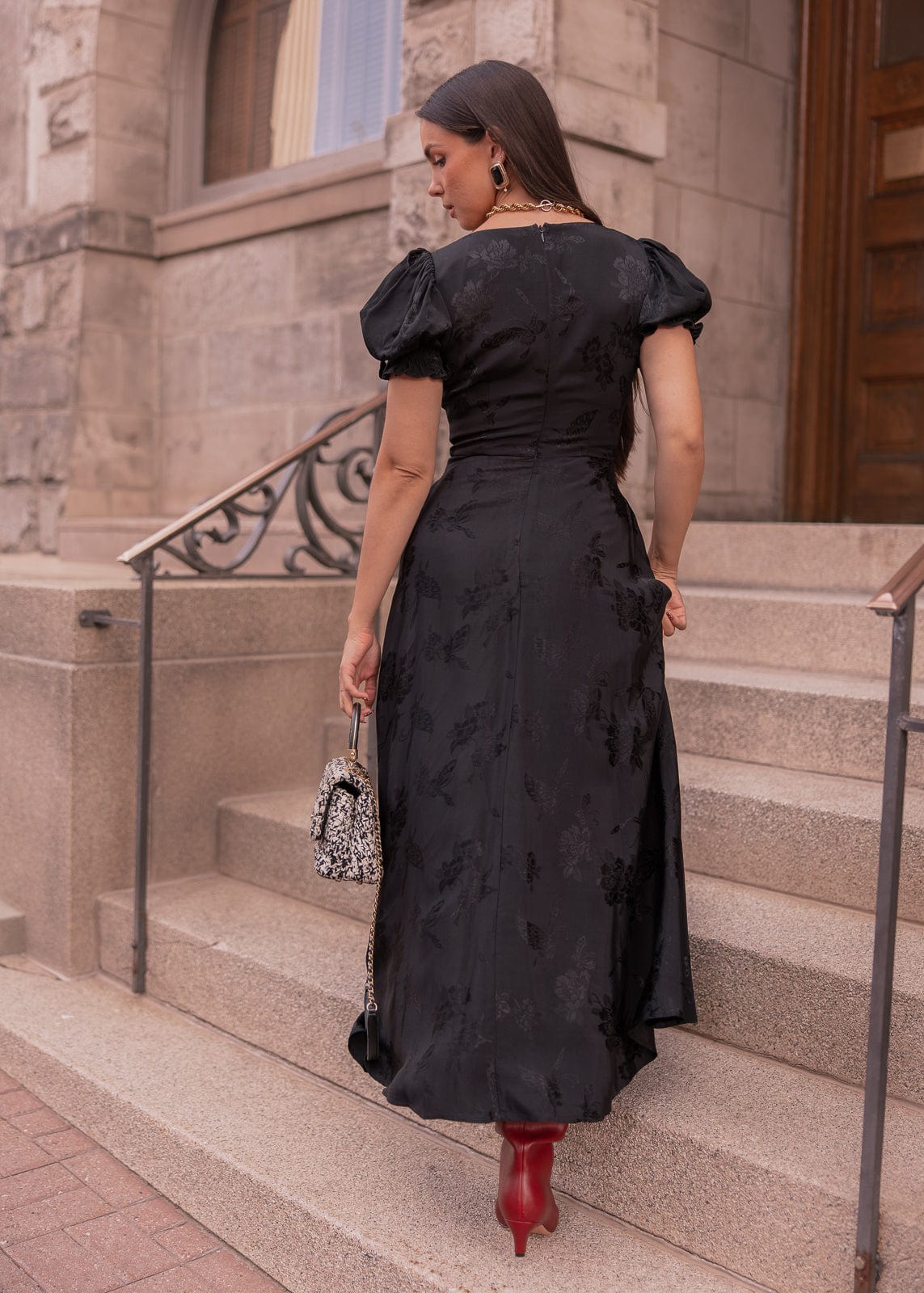 chic size inclusive model wearing JessaKae Mila Dress