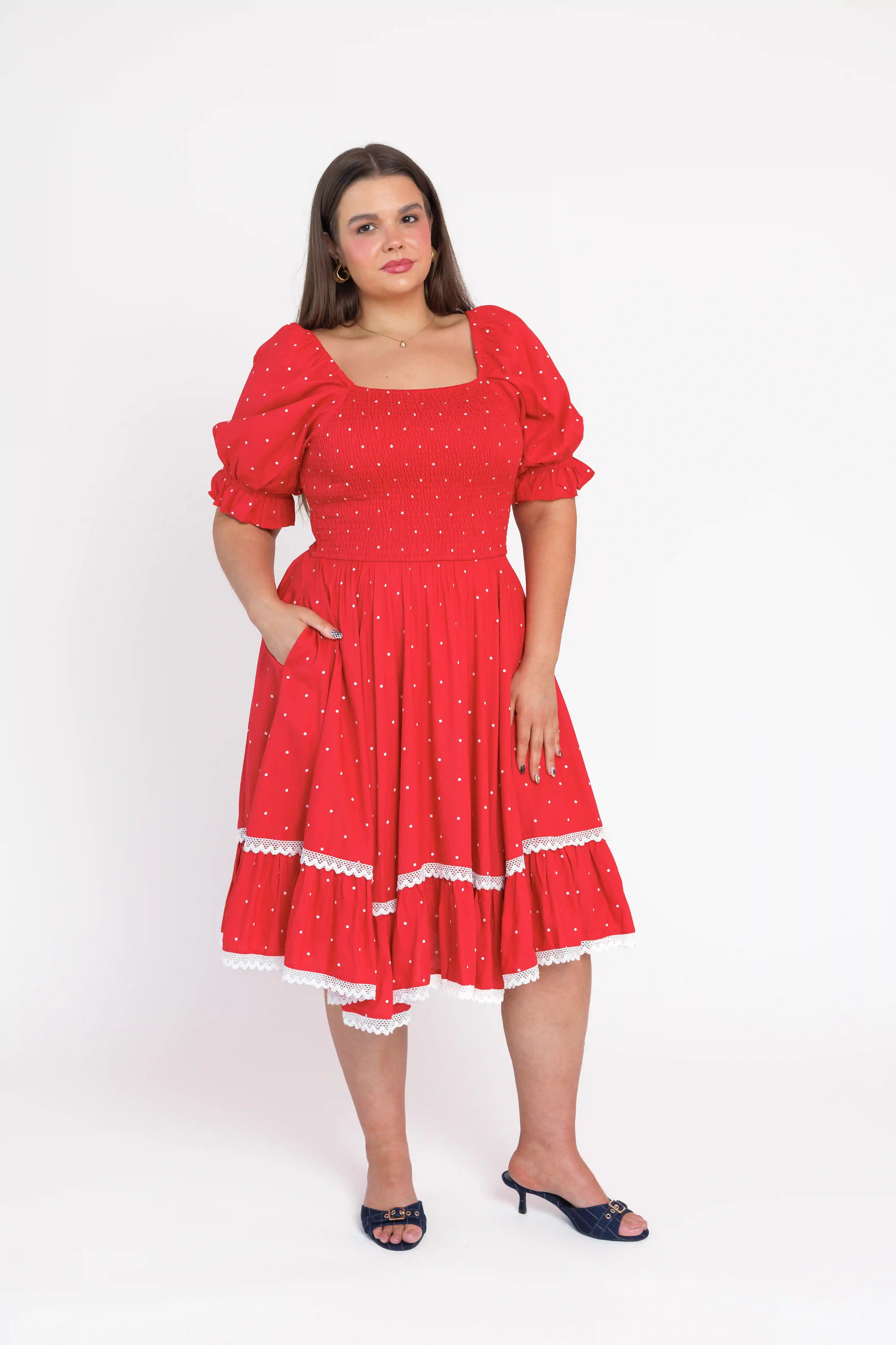 Red Polka Dot Puff Sleeve Dress | Occasion Dress in Sizes XXS–6X