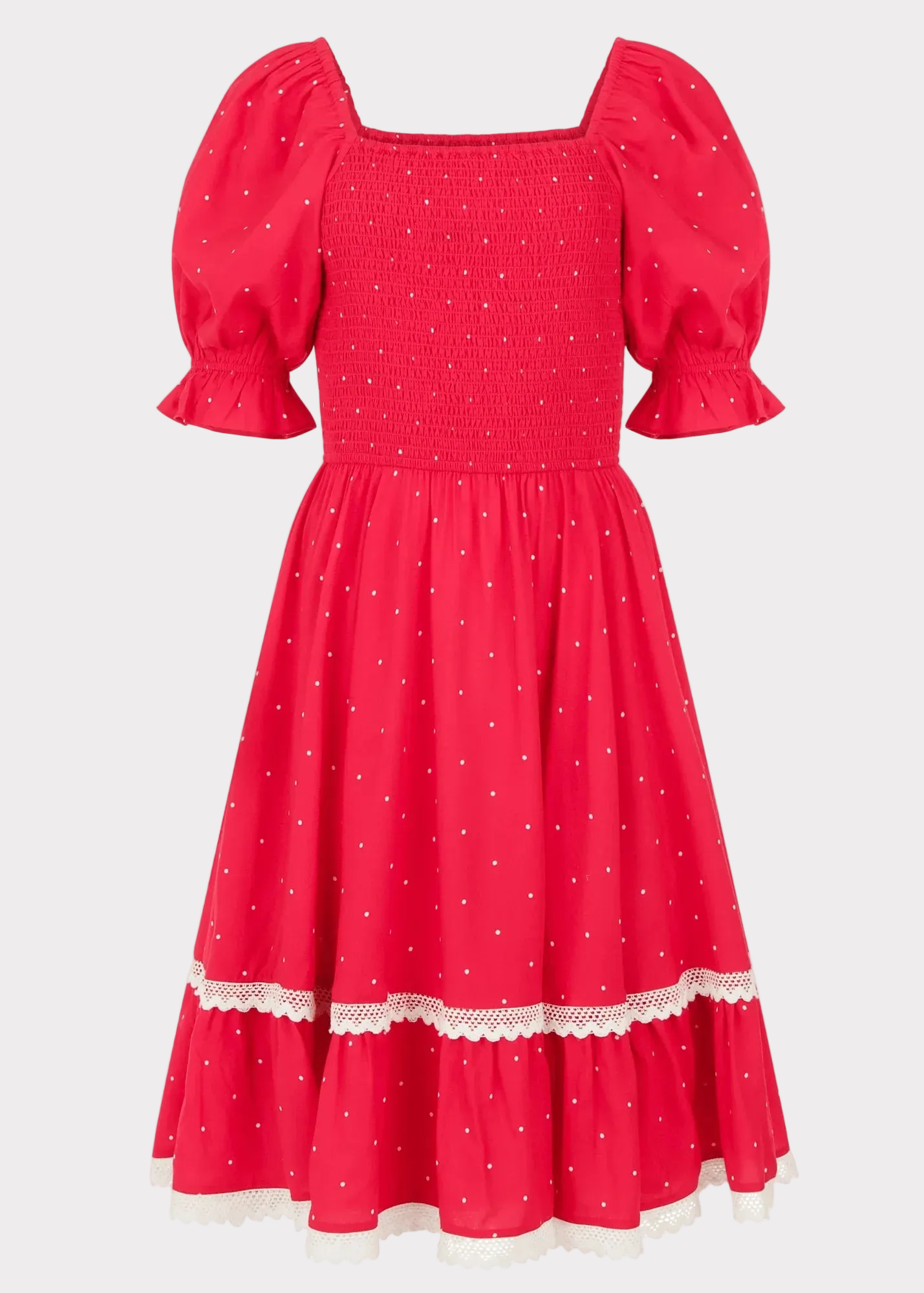Red Polka Dot Puff Sleeve Dress | Occasion Dress in Sizes XXS–6X Red Polka Dot Puff Sleeve Dress | Occasion Dress in Sizes XXS–6X