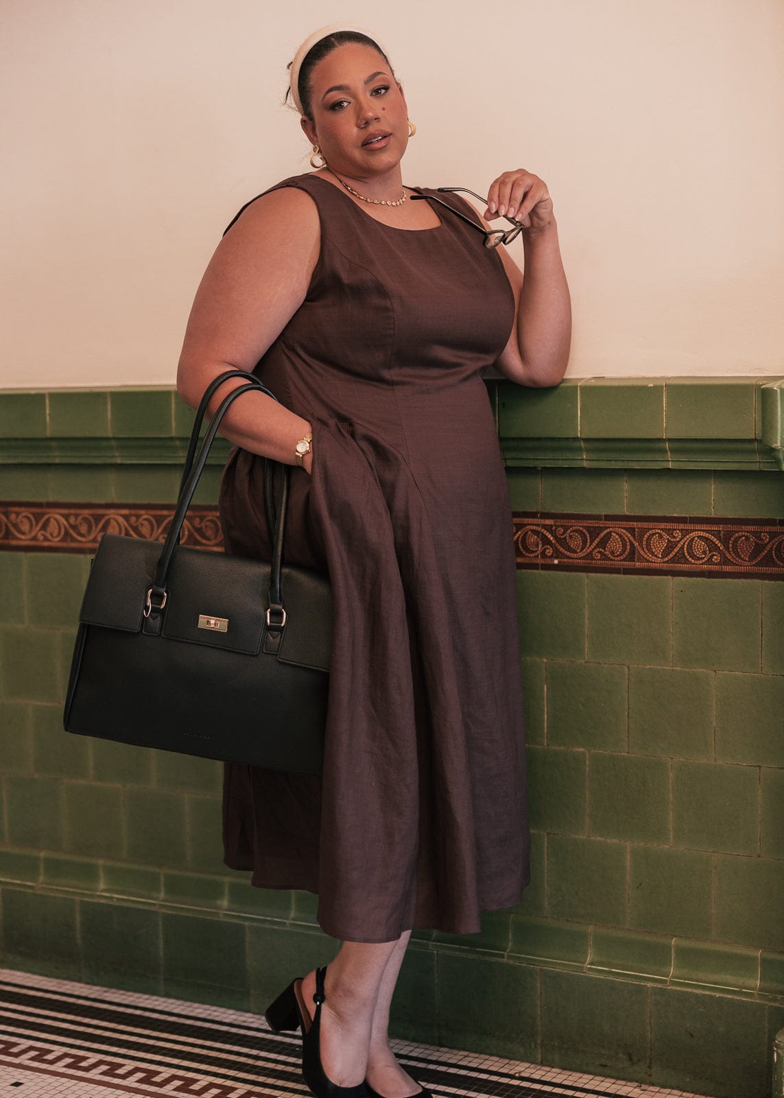 chic size inclusive model wearing JessaKae Miranda Dress