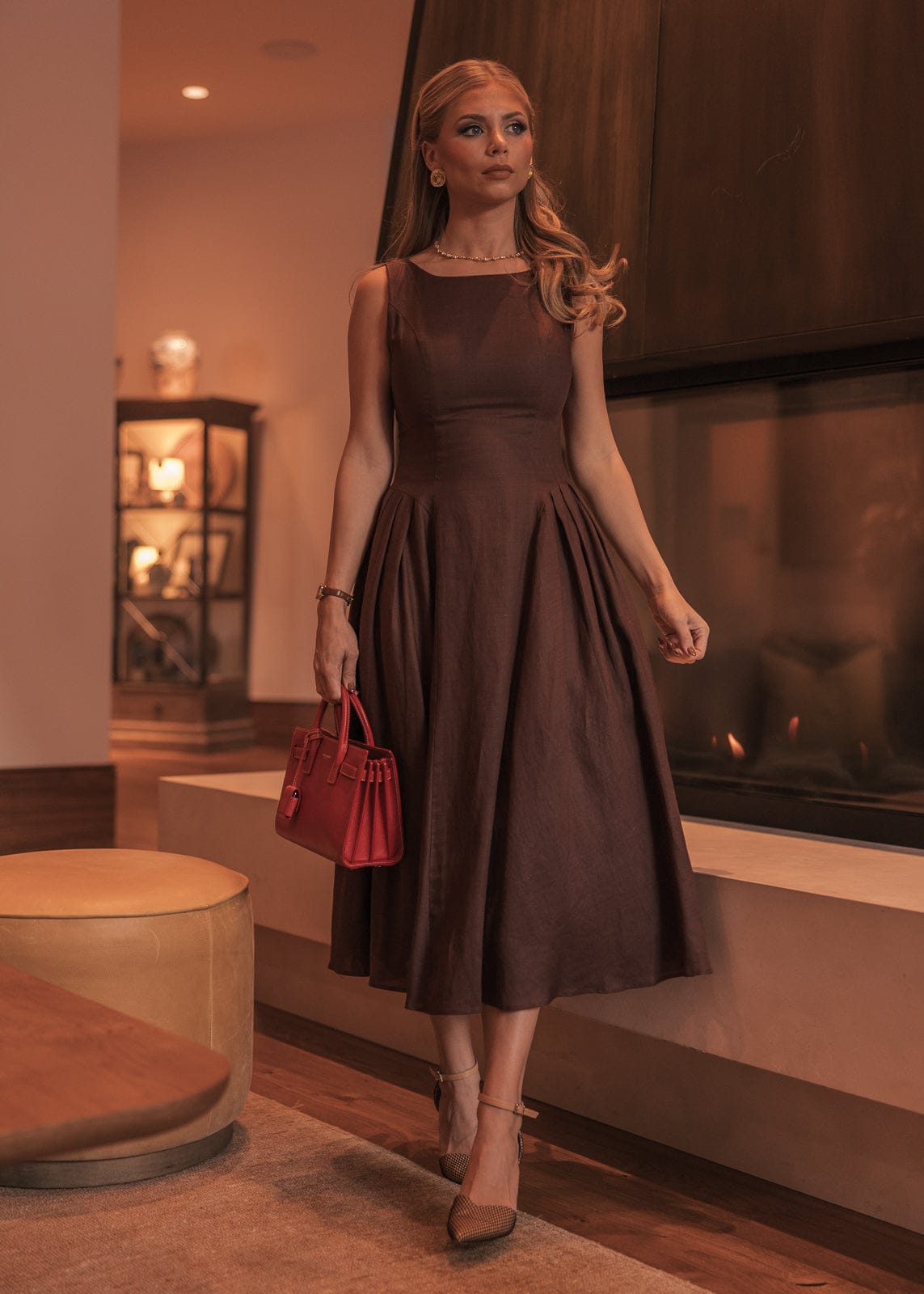 Miranda Midi Drop Waist Cotton Dress - Brown | Occasion Dress in Sizes XXS6X | JessaKae Miranda Midi Drop Waist Cotton Dress - Brown | Occasion Dress in Sizes XXS6X | JessaKae