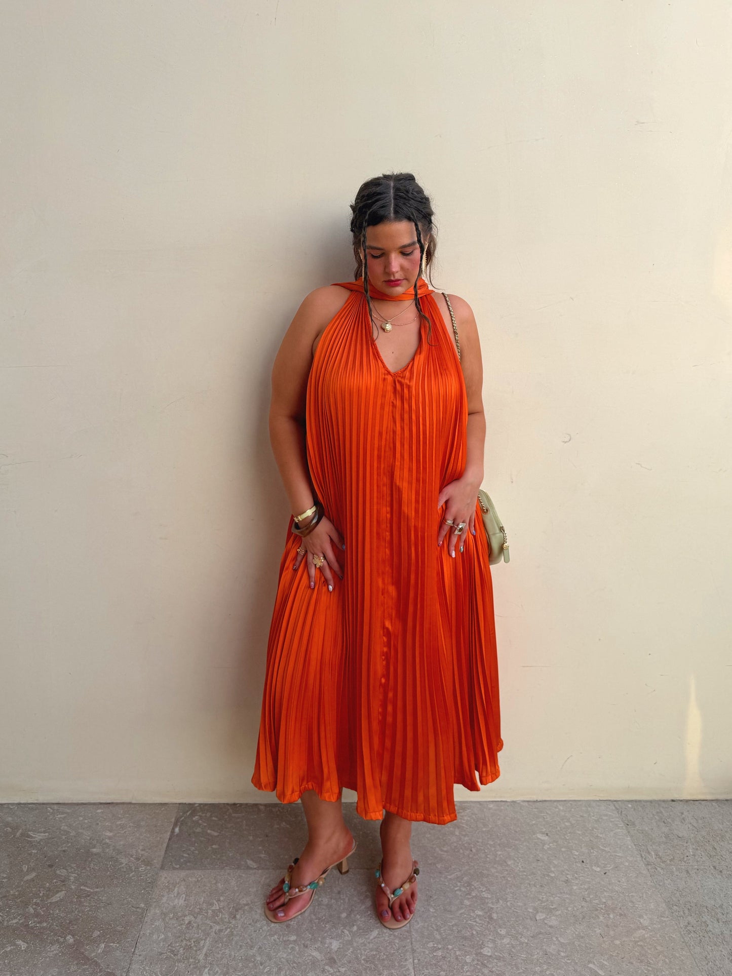 chic size inclusive model wearing JessaKae Nalania Dress