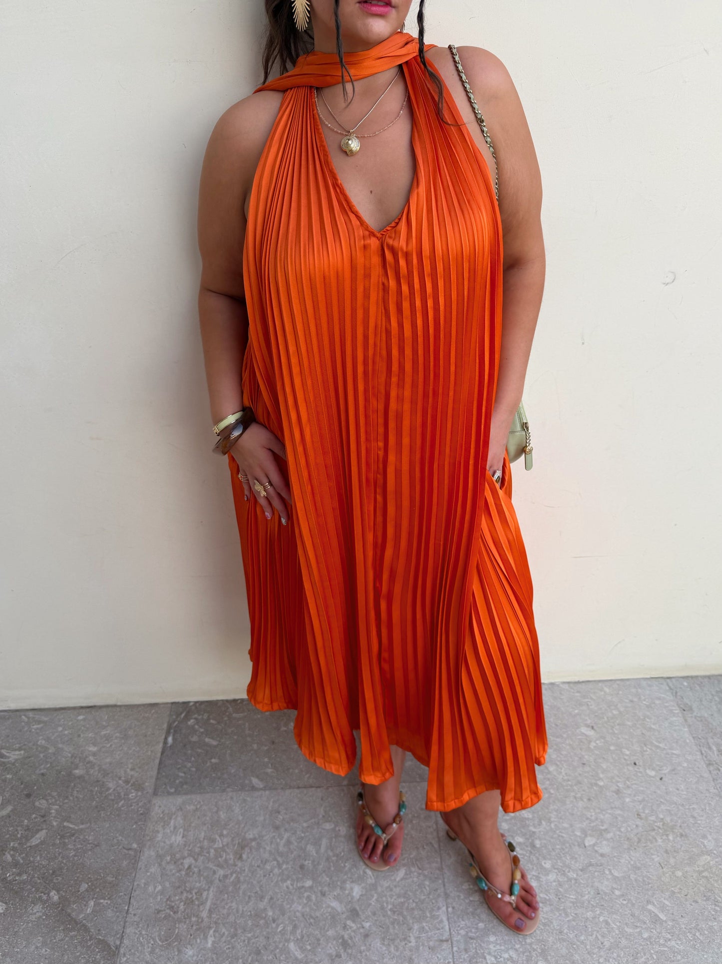 chic size inclusive model wearing JessaKae Nalania Dress