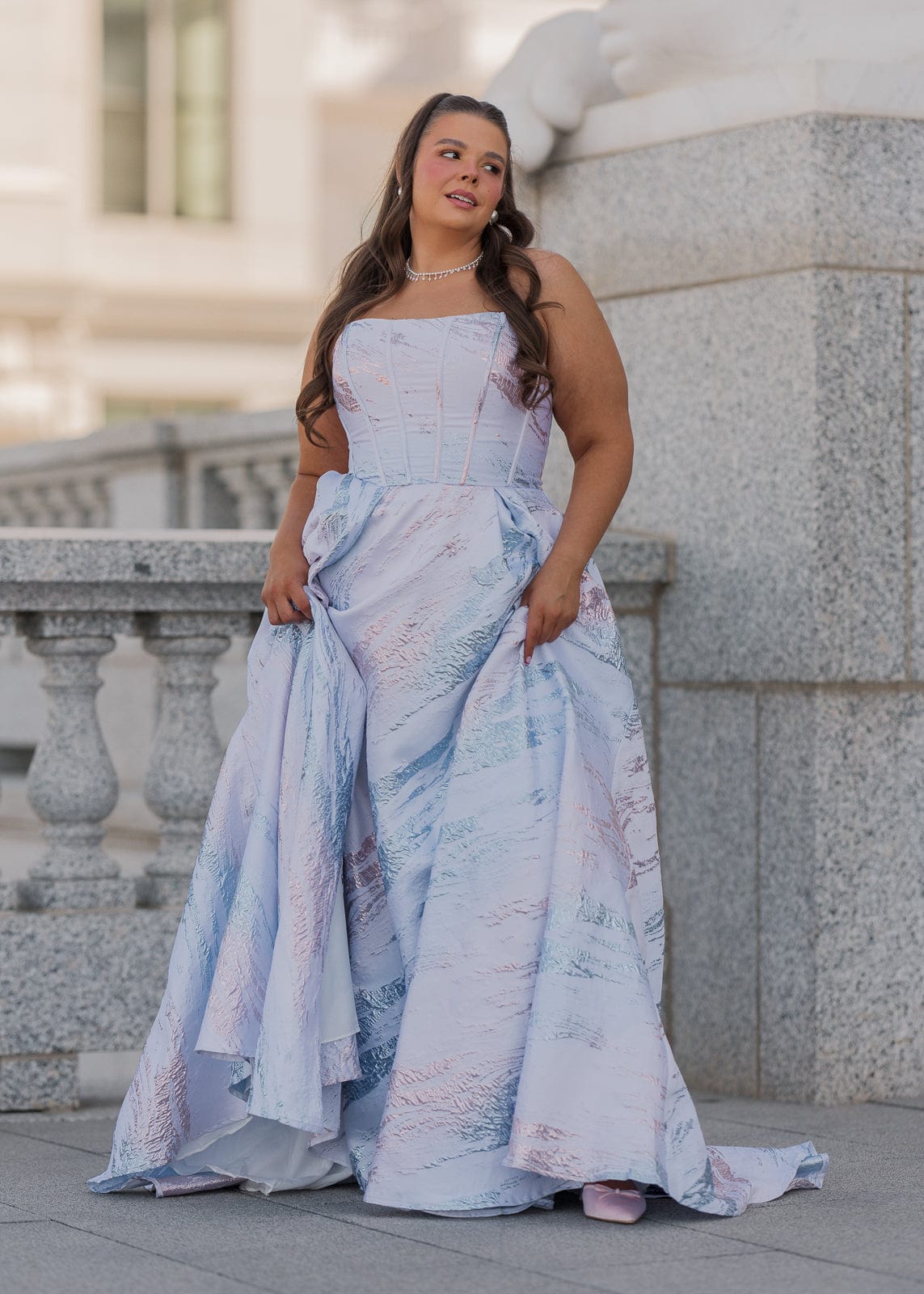 chic size inclusive model wearing JessaKae Nessa Dress