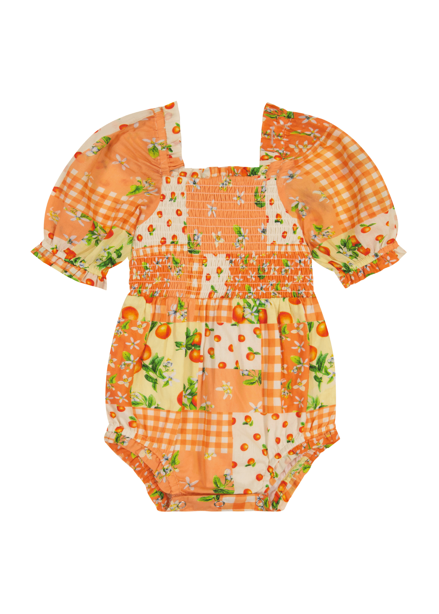 Orange Blossom Baby Romper Baby Romper - JessaKae - Orange Blossom Baby Romper_Orange Patch / 0-3M