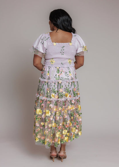 chic size inclusive model wearing JessaKae Pastel Petals Dress Sample