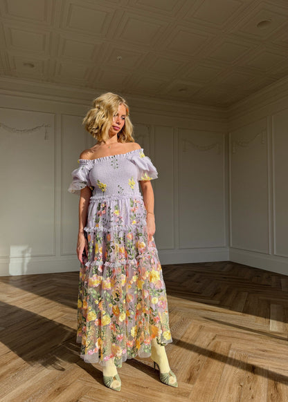chic size inclusive model wearing JessaKae Pastel Petals Dress Sample