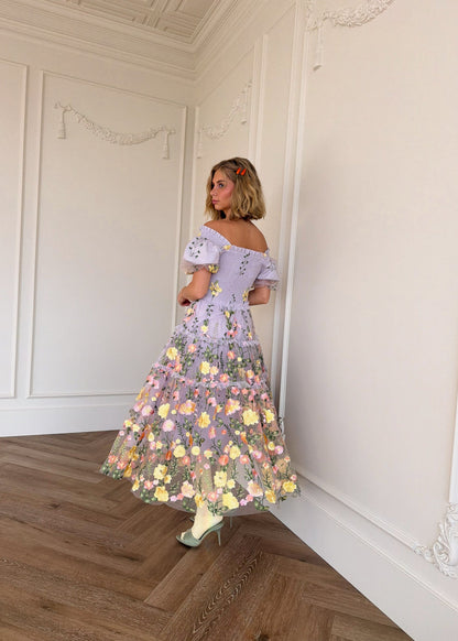chic size inclusive model wearing JessaKae Pastel Petals Dress Sample