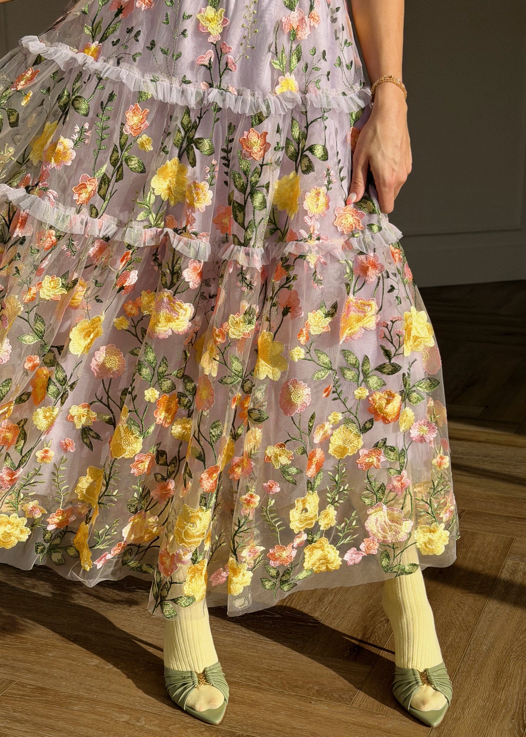 chic size inclusive model wearing JessaKae Pastel Petals Dress Sample