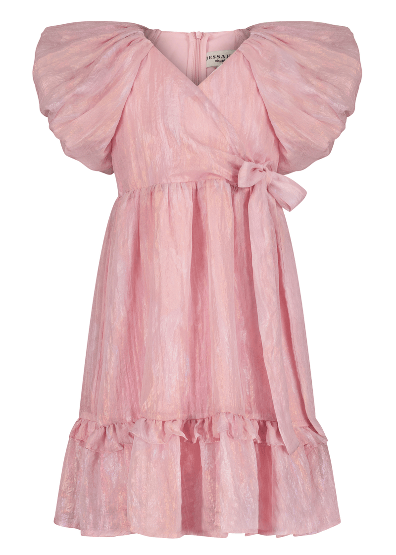 chic size inclusive model wearing JessaKae Pixie Girls Dress Pink / 12-18M Girls Dress