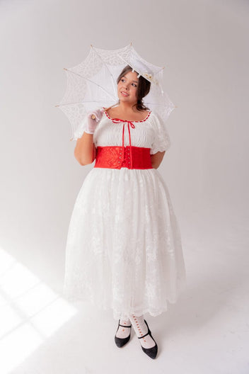 chic size inclusive model wearing JessaKae Poppins Dress Poppins White / XXS Dresses