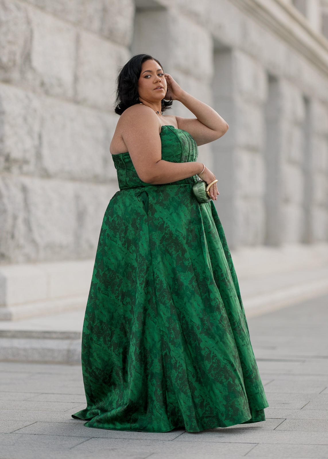 chic size inclusive model wearing JessaKae Rayne Dress