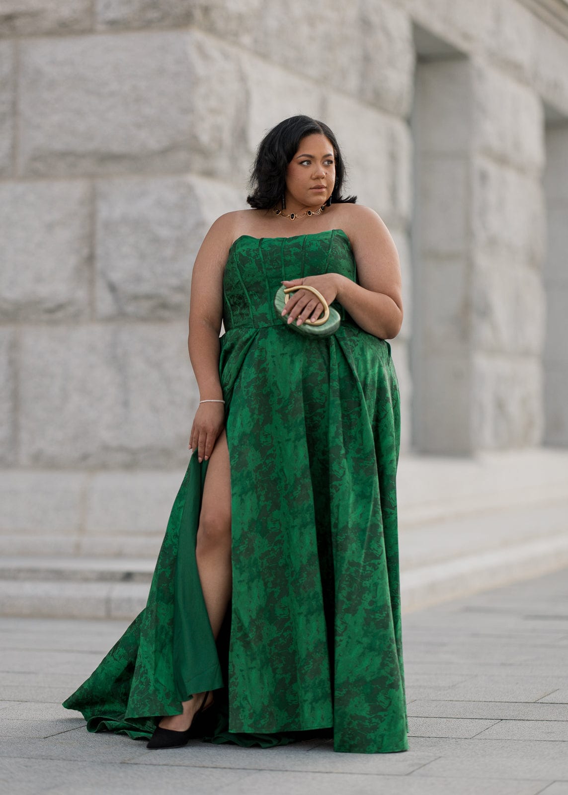 chic size inclusive model wearing JessaKae Rayne Dress