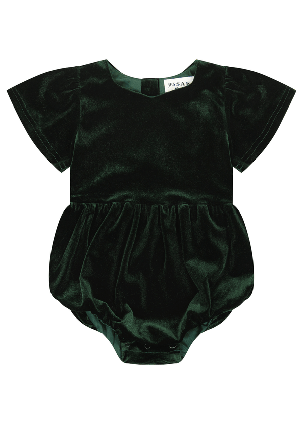 chic size inclusive model wearing JessaKae Riverwood Baby Romper Dark Green / 0-3M Baby Romper