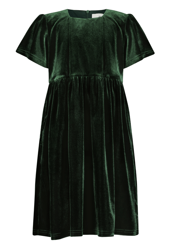 chic size inclusive model wearing JessaKae Riverwood Girls Dress Dark Green / 12-18M Girls Dress