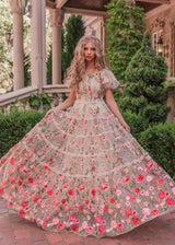 chic size inclusive model wearing JessaKae Rose Dress - Maxi Cream / XXS Dresses