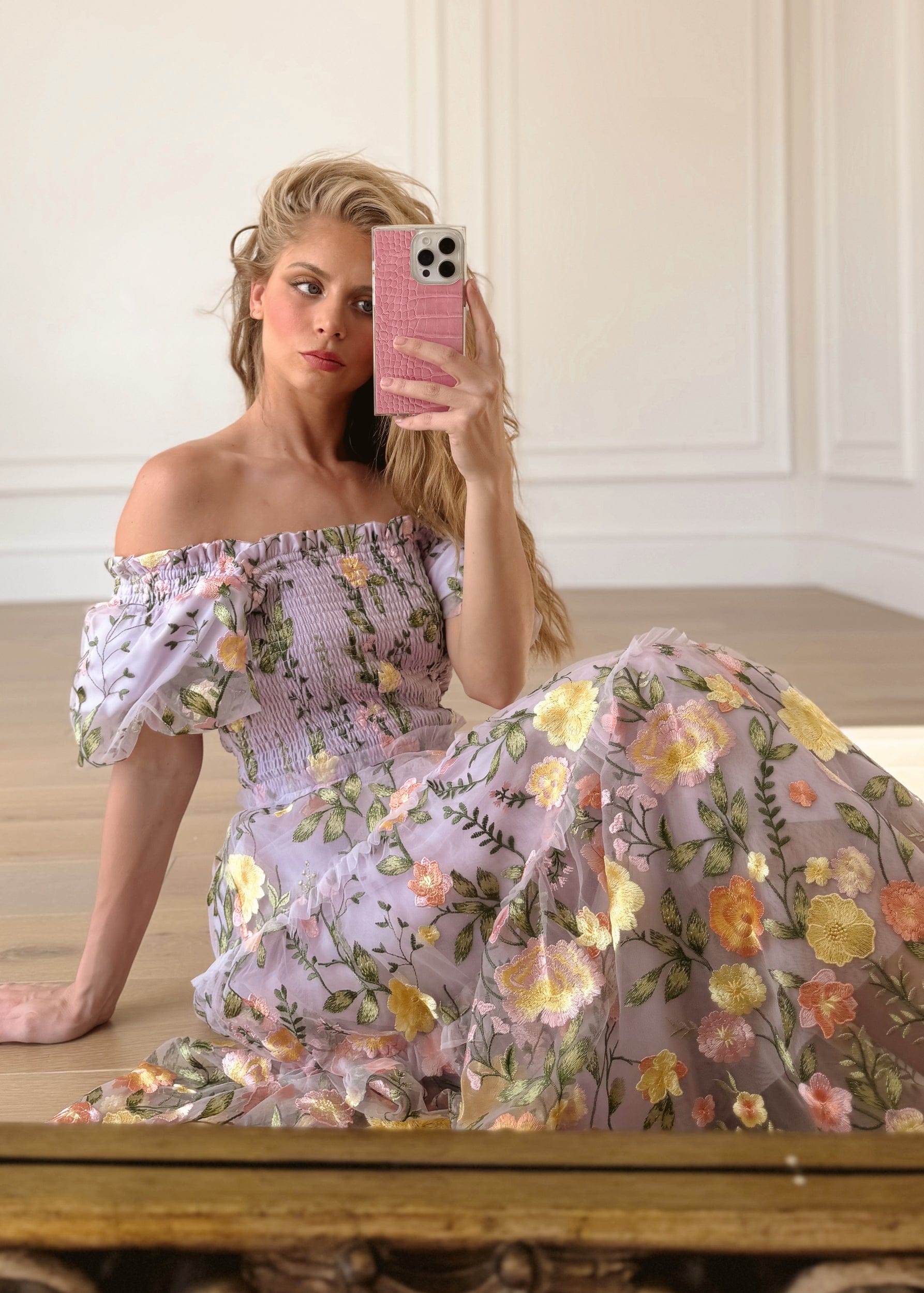 green emerald velvet dress DaisySilk Floral Silk Maxi Dress Long Sleeve Garden Wedding Guest Dress –  DAISYSILK
