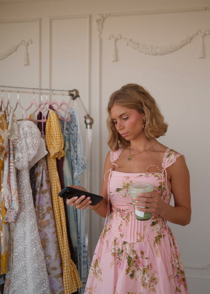 chic size inclusive model wearing JessaKae Rosella Dress - Pink