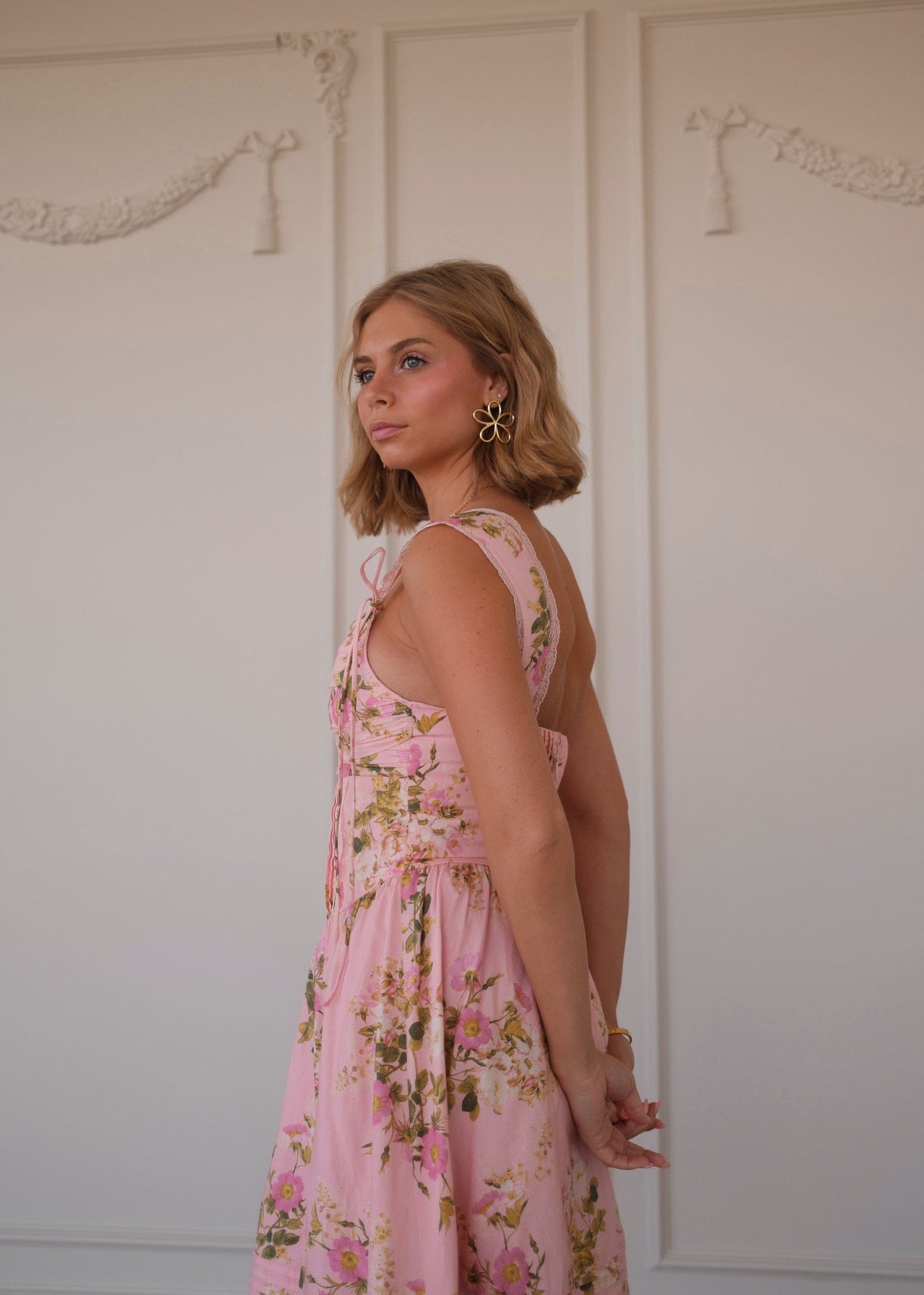 chic size inclusive model wearing JessaKae Rosella Dress - Pink