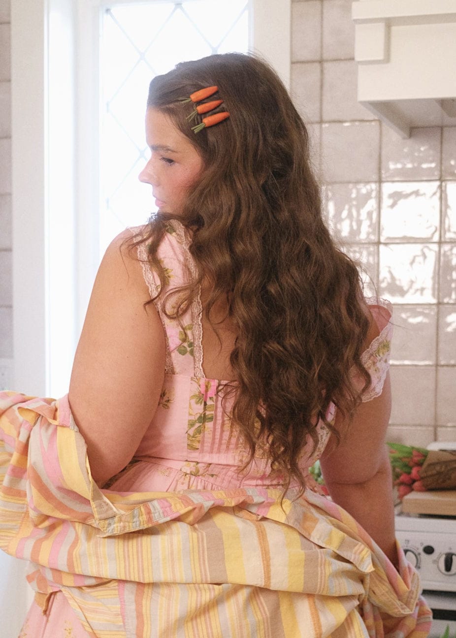 chic size inclusive model wearing JessaKae Rosella Dress - Pink