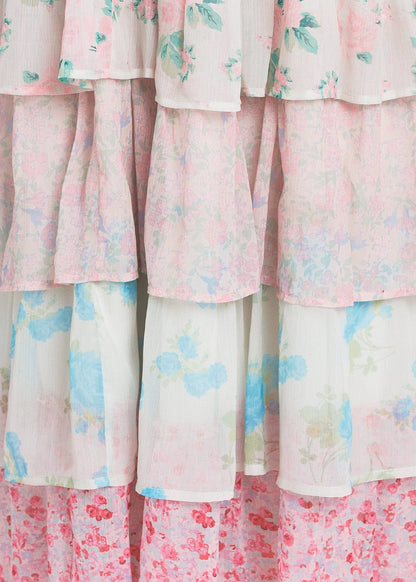 chic size inclusive model wearing JessaKae Rosemary Strapless Tiered Maxi Dress - Pink