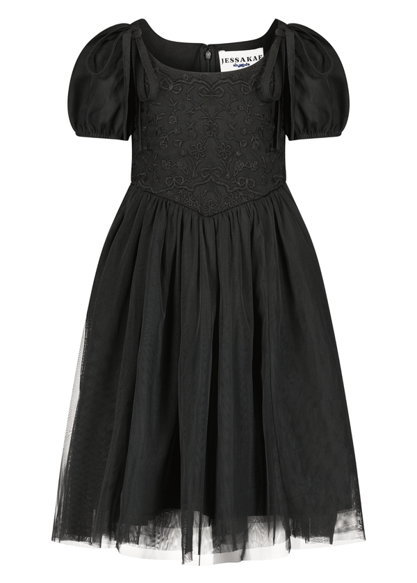 chic size inclusive model wearing JessaKae Rosie Girls Dress Black / 12-18M Girls Dress