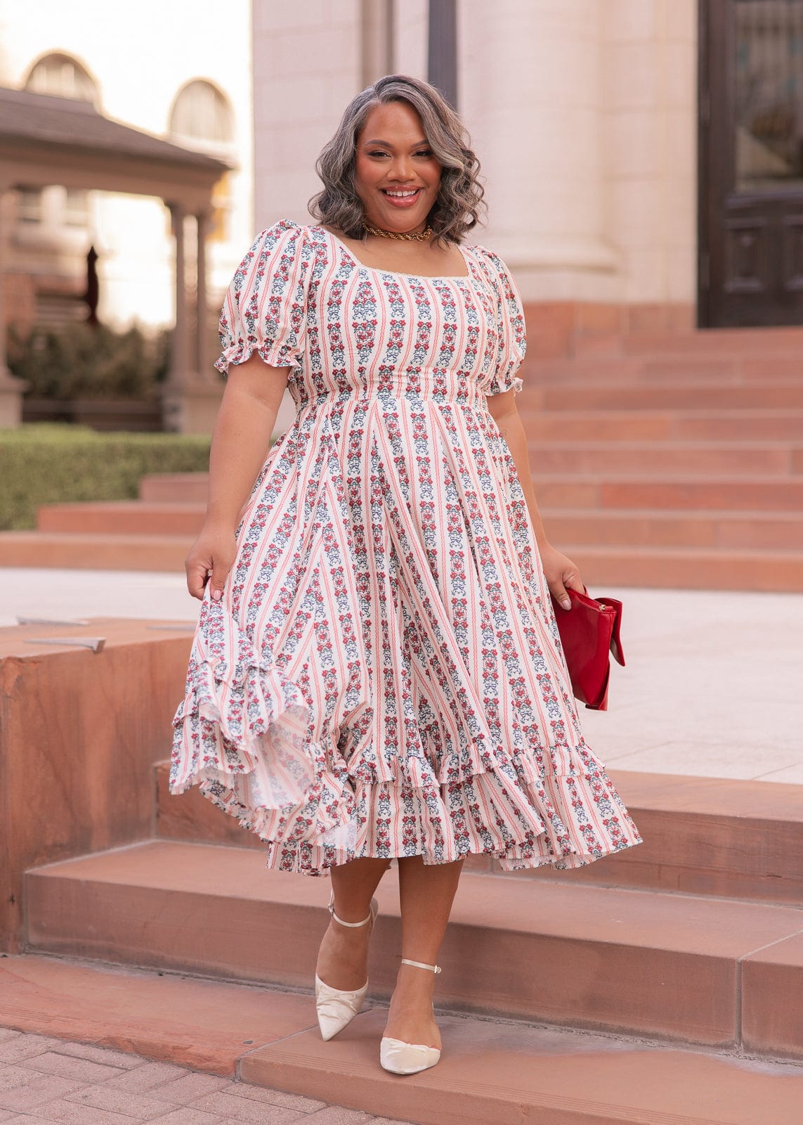 chic size inclusive model wearing JessaKae Rue Dress