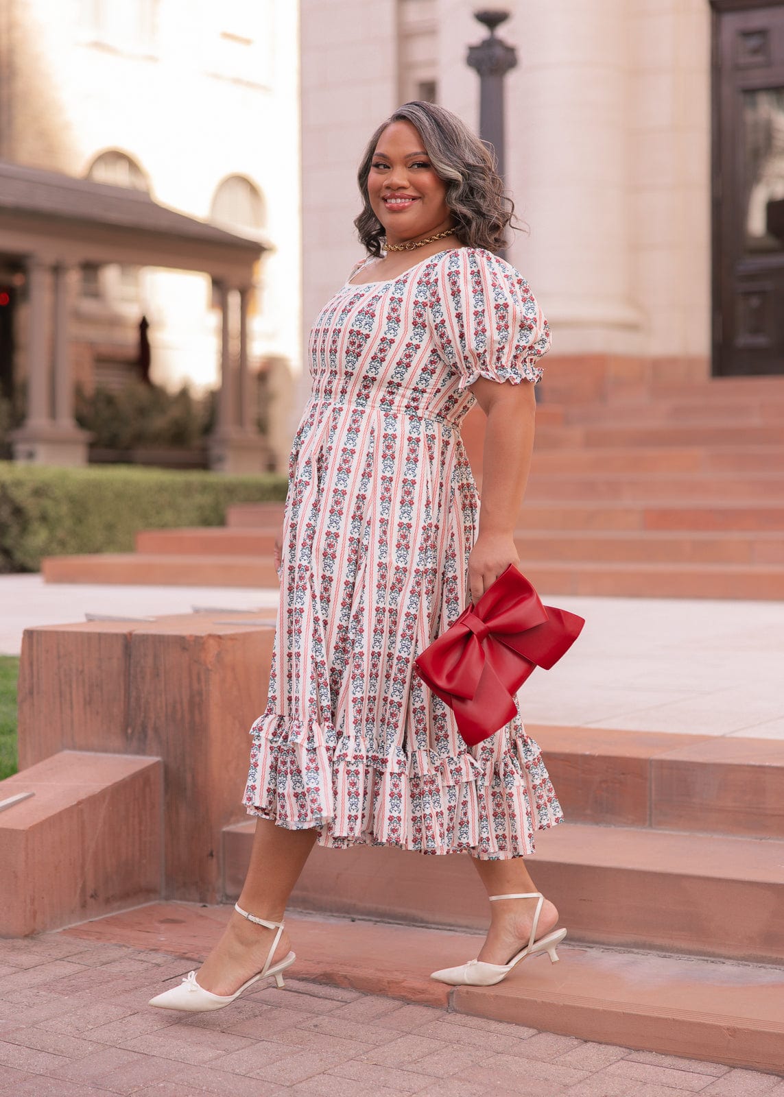 chic size inclusive model wearing JessaKae Rue Dress