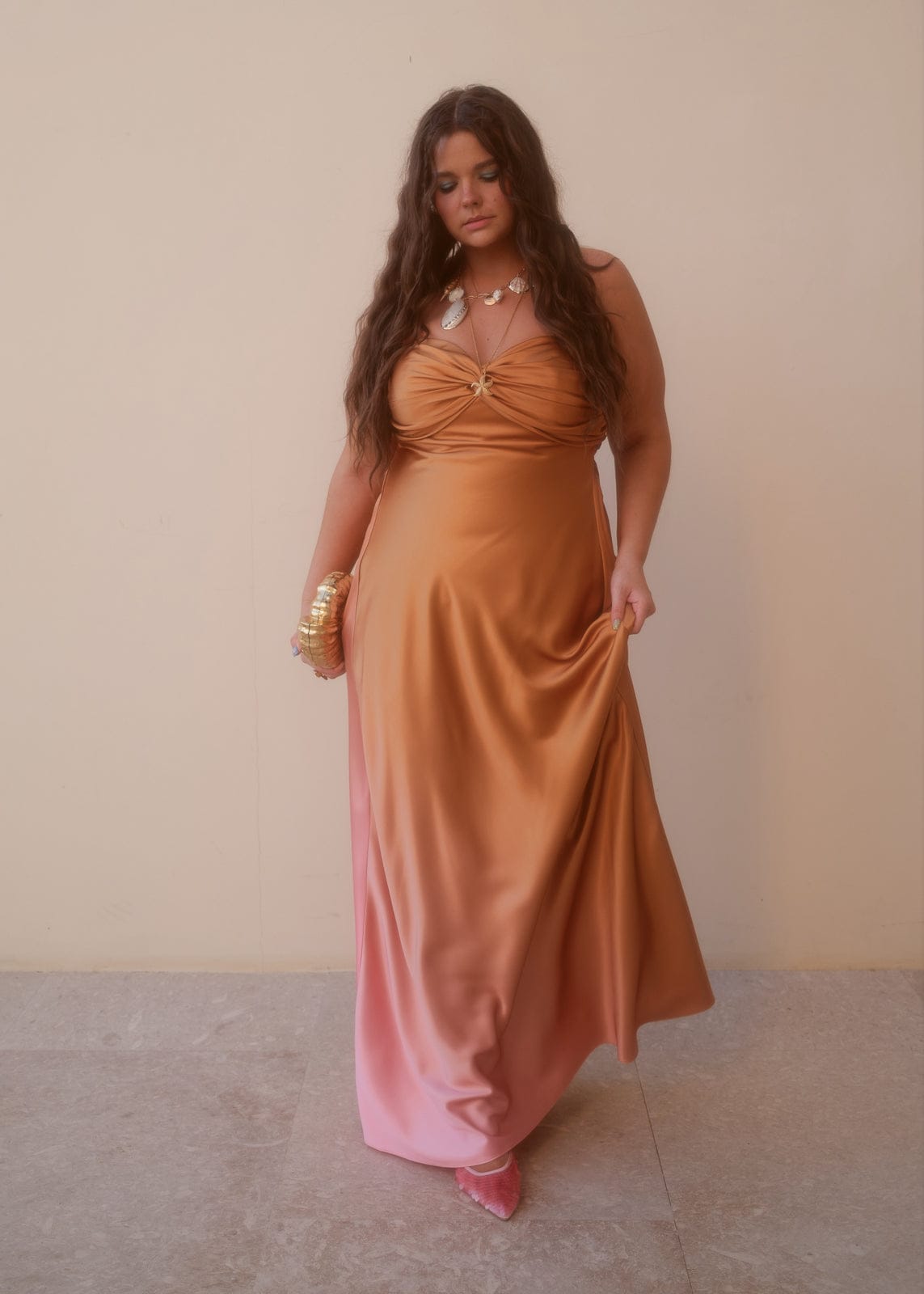 chic size inclusive model wearing JessaKae Santorini Dress