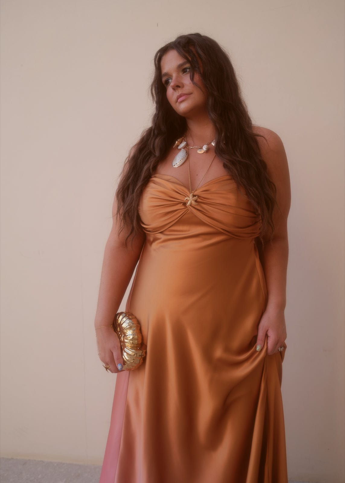 chic size inclusive model wearing JessaKae Santorini Dress