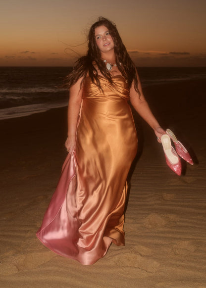 chic size inclusive model wearing JessaKae Santorini Dress