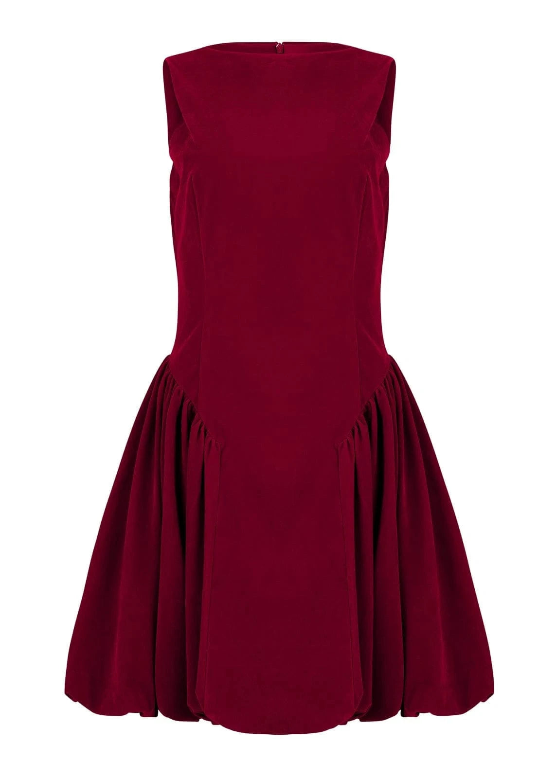 chic size inclusive model wearing JessaKae Scarlett Mini Velvet Drop Waist Dress - Red Dresses