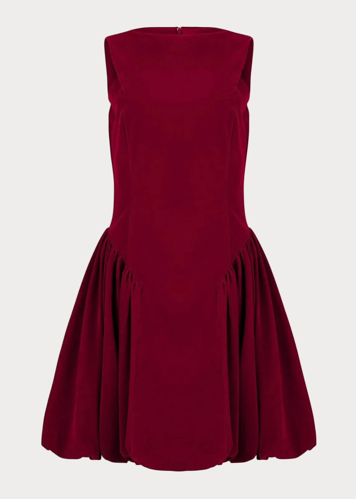 chic size inclusive model wearing JessaKae Scarlett Mini Velvet Drop Waist Dress - Red Dresses