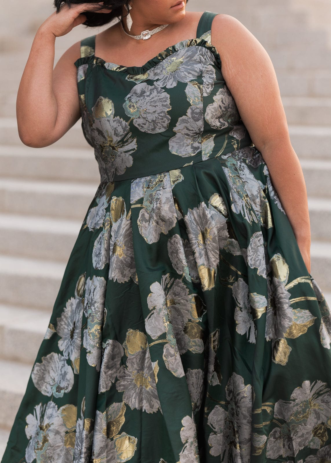 chic size inclusive model wearing JessaKae Selene Dress