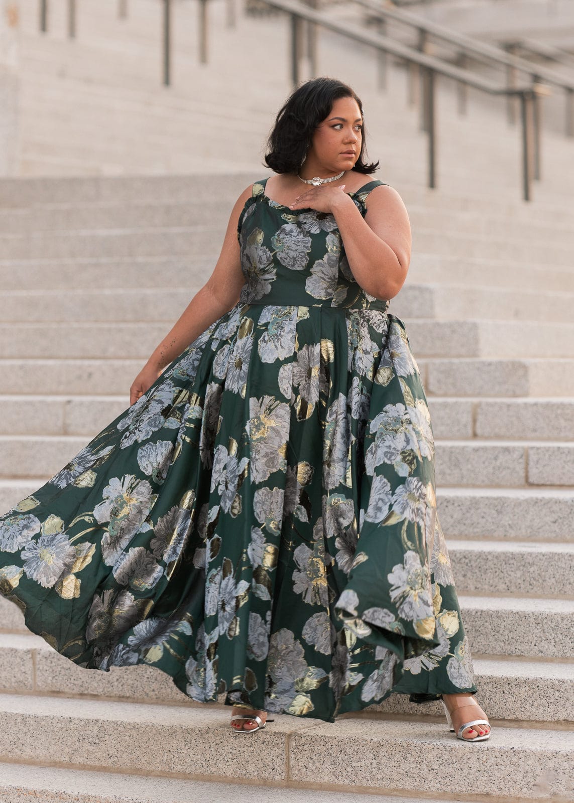 chic size inclusive model wearing JessaKae Selene Dress