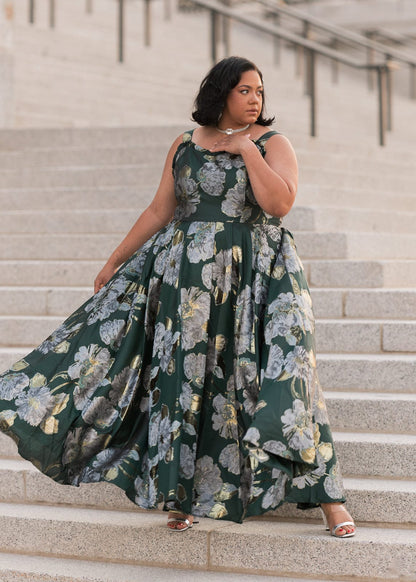 chic size inclusive model wearing JessaKae Selene Dress