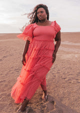 chic size inclusive model wearing JessaKae Senna Tulle Dress Desert Rose / XXS Dresses