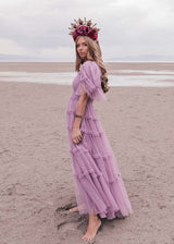 chic size inclusive model wearing JessaKae Senna Tulle Dress Lavender Mist / XXS Dresses