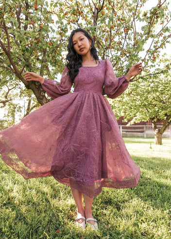 chic size inclusive model wearing JessaKae Serenity Dress Dresses Dress_Serenity Mauve / XXS