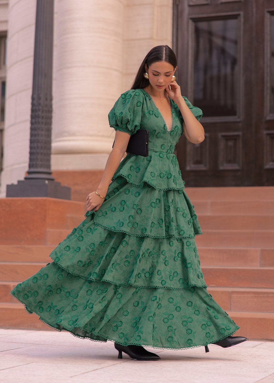 green emerald velvet dress San Sloane Cecilia Midi Dress Green/Blue