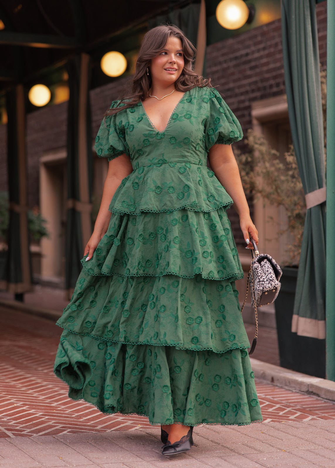 green puff sleeve maxi dress Sullivan Puff Sleeve Maxi Dress - Forest Green