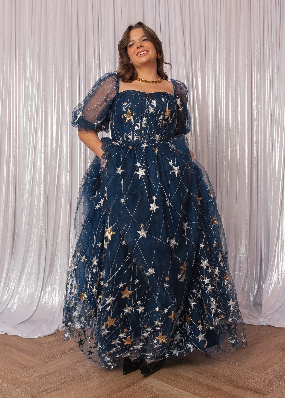 Starla Star Print Corset Maxi Dress - Navy | Occasion Dress in Sizes XXS6X | JessaKae Starla Star Print Corset Maxi Dress - Navy | Occasion Dress in Sizes XXS6X | JessaKae