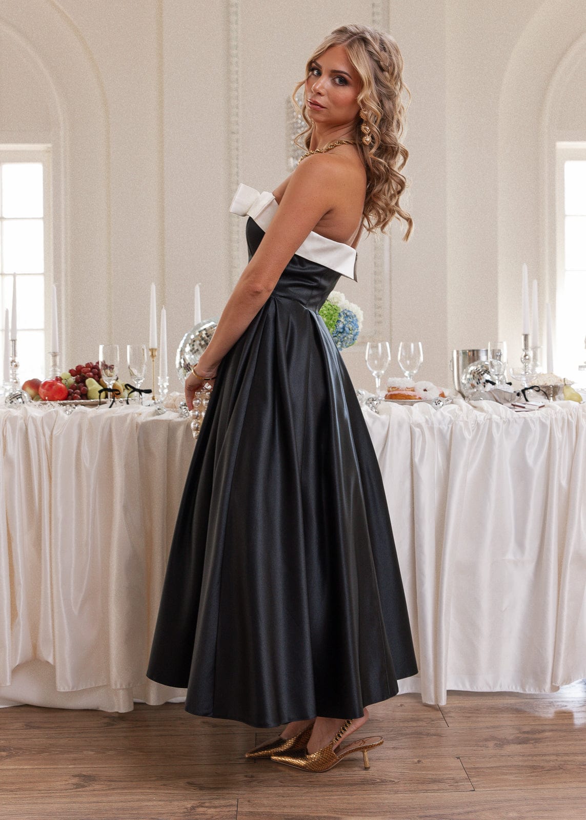 sutton's backless dress Slinky Midi Party Dress with Strappy Open Back Dusty Blue / XLarge