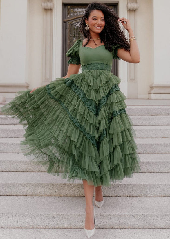 Thumbelina Dress - Green Lace