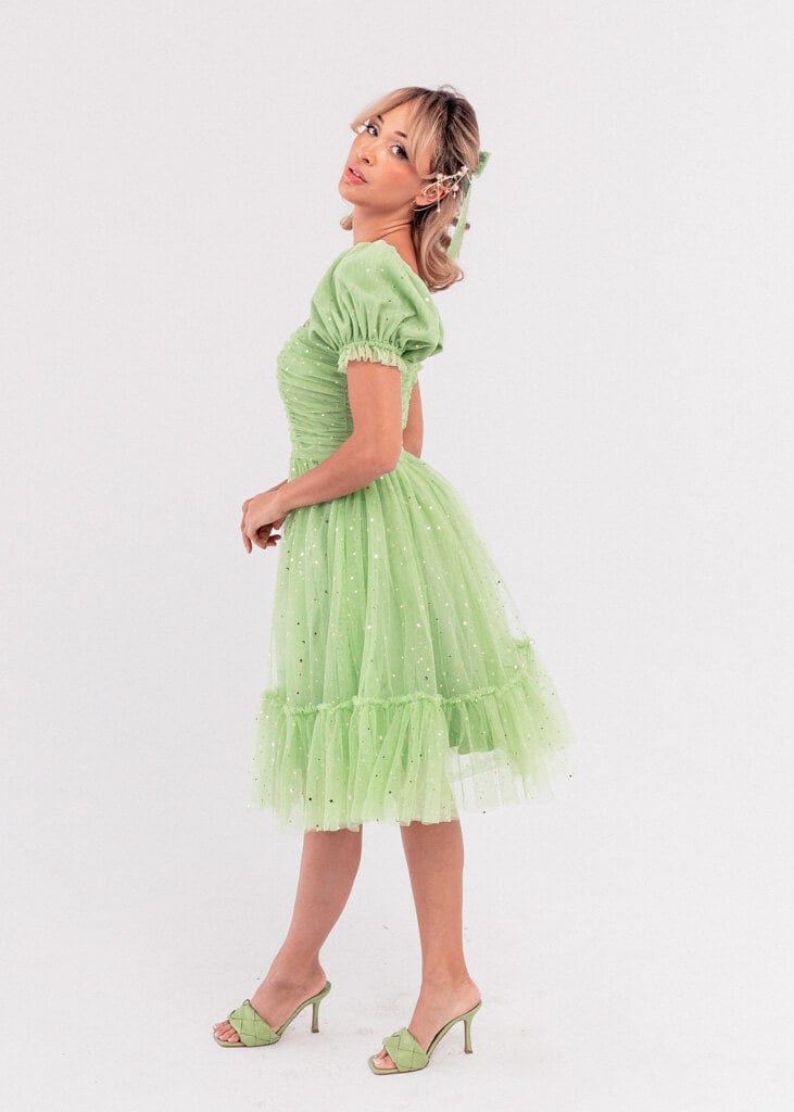 chic size inclusive model wearing JessaKae Tink Dress Dresses Dress_Tink Green / XS