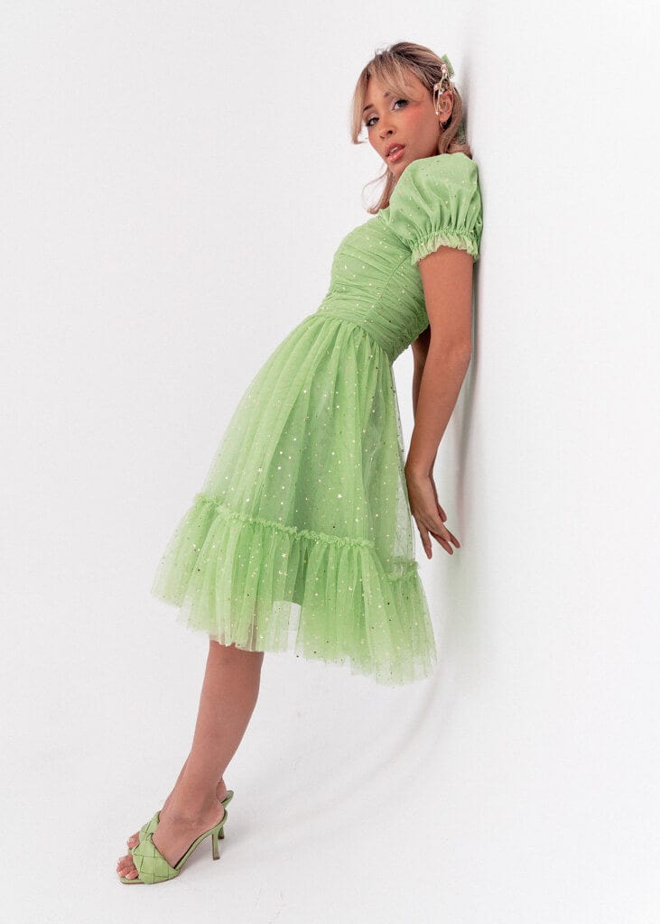 chic size inclusive model wearing JessaKae Tink Dress Dresses Dress_Green / XS