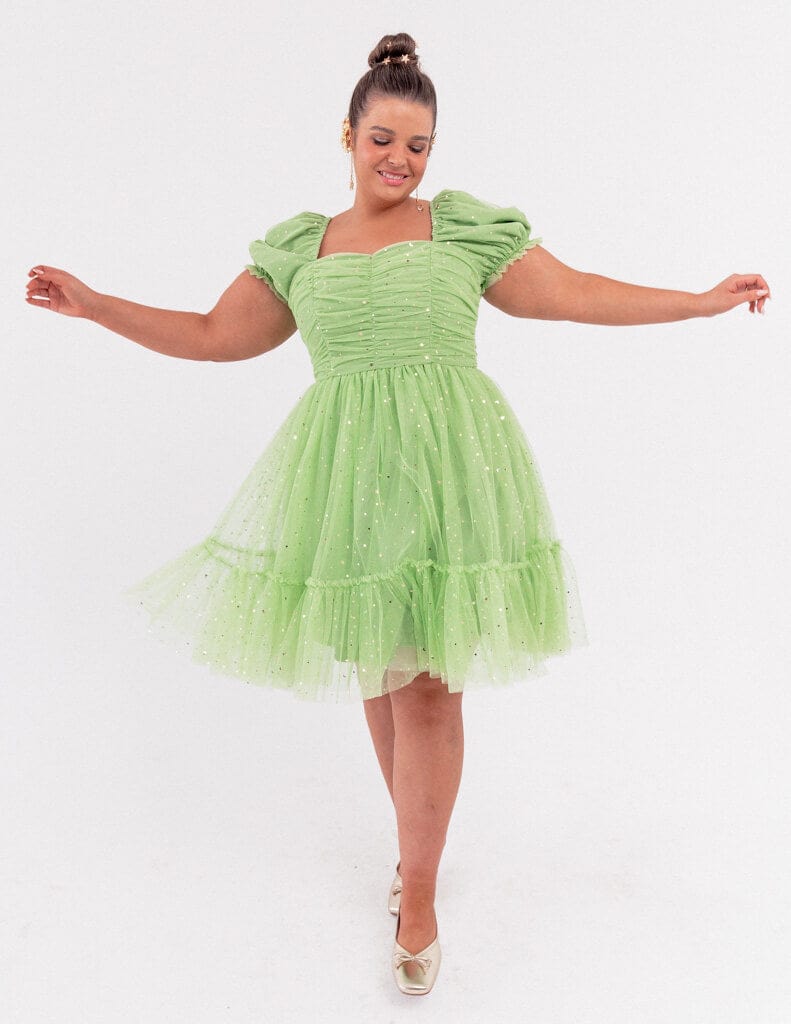 chic size inclusive model wearing JessaKae Tink Dress Dresses Dress_Tink Green / L