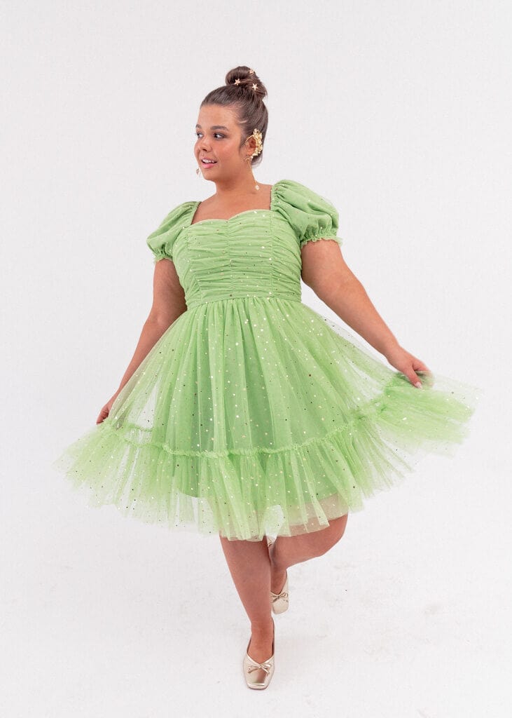 chic size inclusive model wearing JessaKae Tink Dress Dresses Dress_Green / L