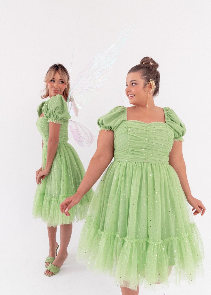 chic size inclusive model wearing JessaKae Tink Dress Dresses Dress_Tink Green / L